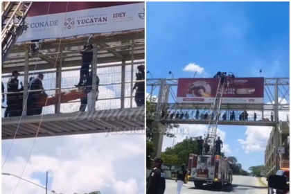 Tensión en Mérida por mujer que amenaza con lanzarse de puente