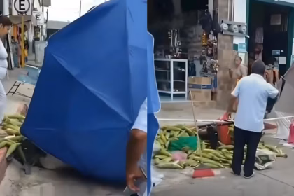 Mujer destroza puesto de elotes en Misantla, Veracruz