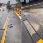 Daños en el asfalto del puente Torrentes en Veracruz