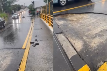 Daños en el asfalto del puente Torrentes en Veracruz